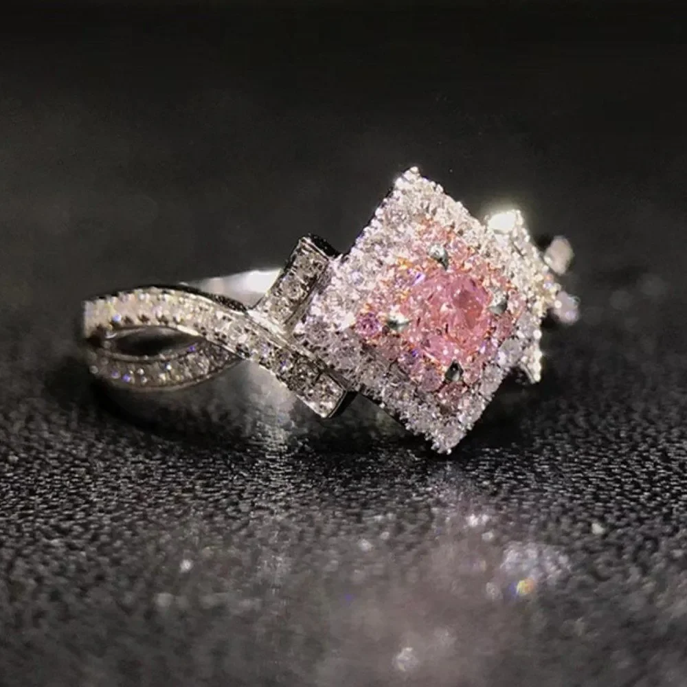 Sterling Silver Pink Topaz Encased with Diamonds